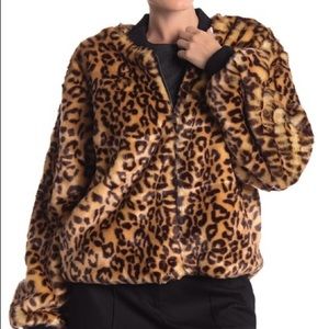 Splendid faux fur leopard print bomber jacket L
